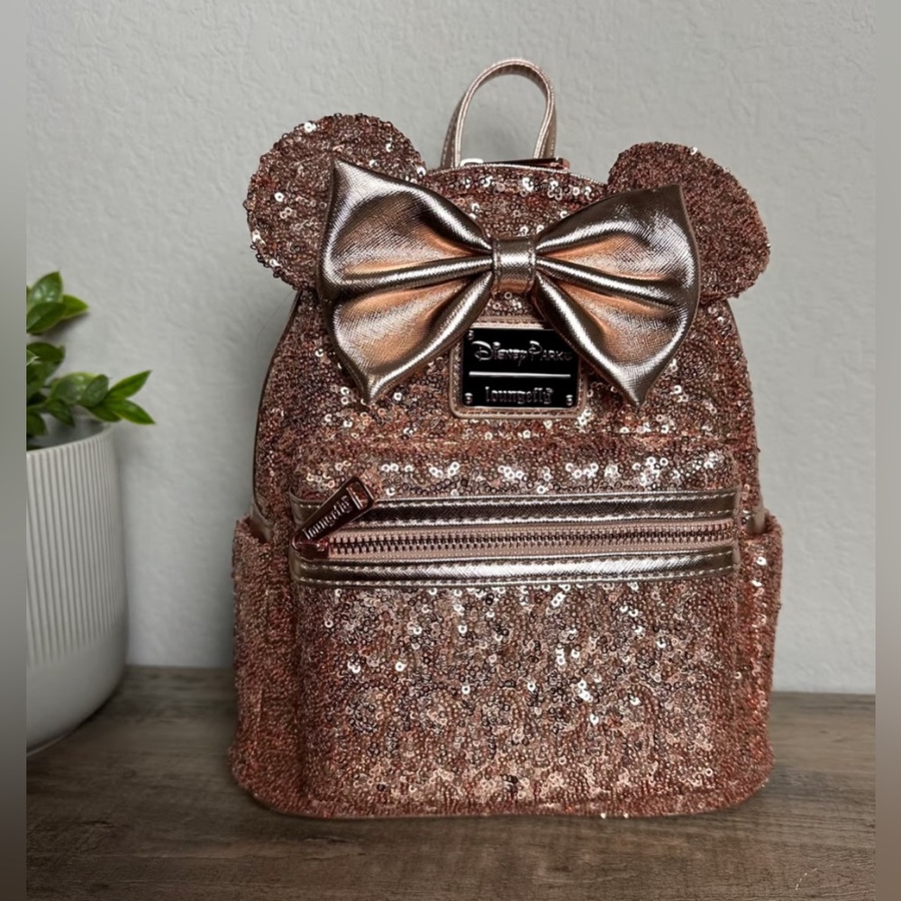 NEW Minnie Mouse Sequin Loungefly Mini Backpack ~ Rose Gold